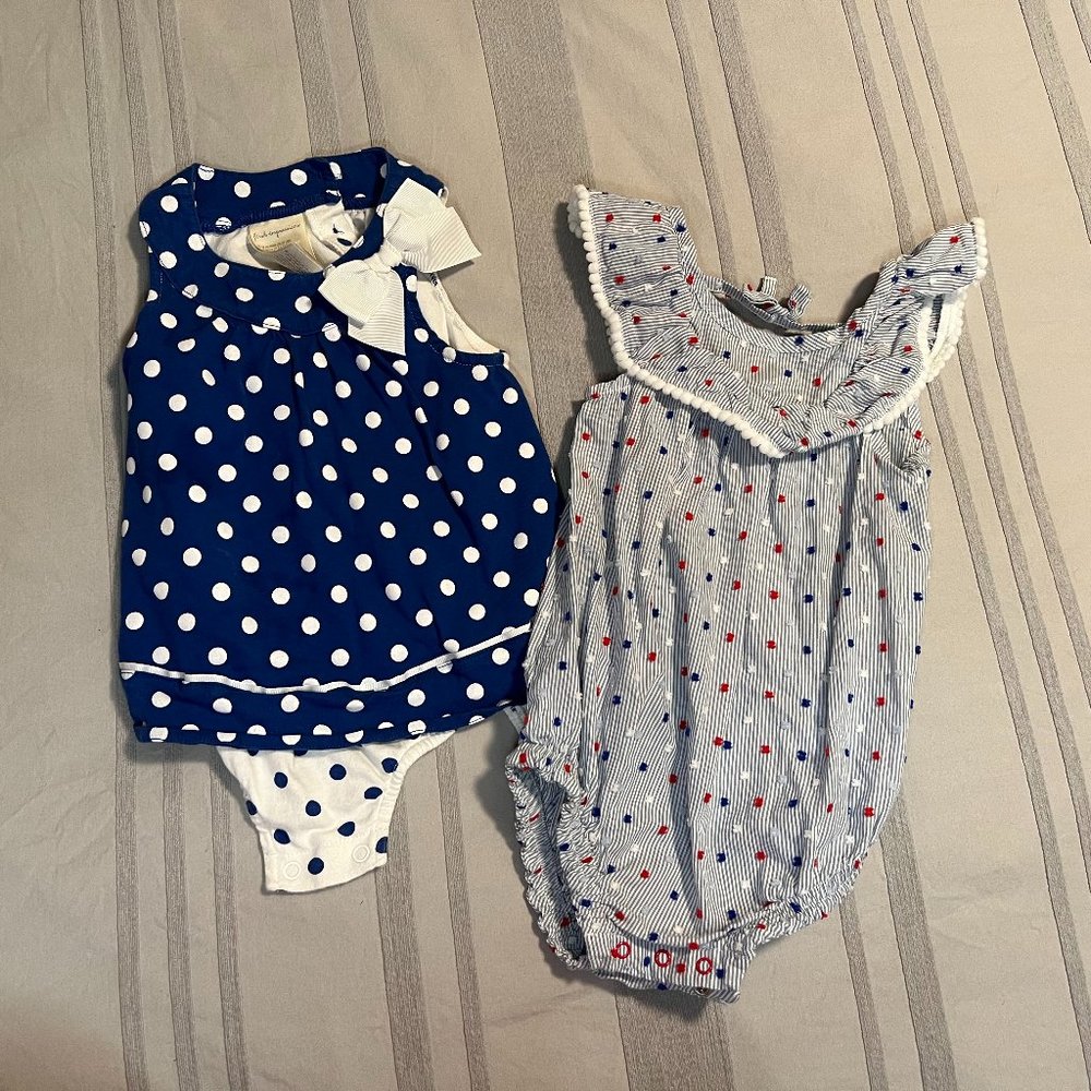 Romper Bundle (2) Size 18M Blue White: First Impressions and Baby Cat and Jack
